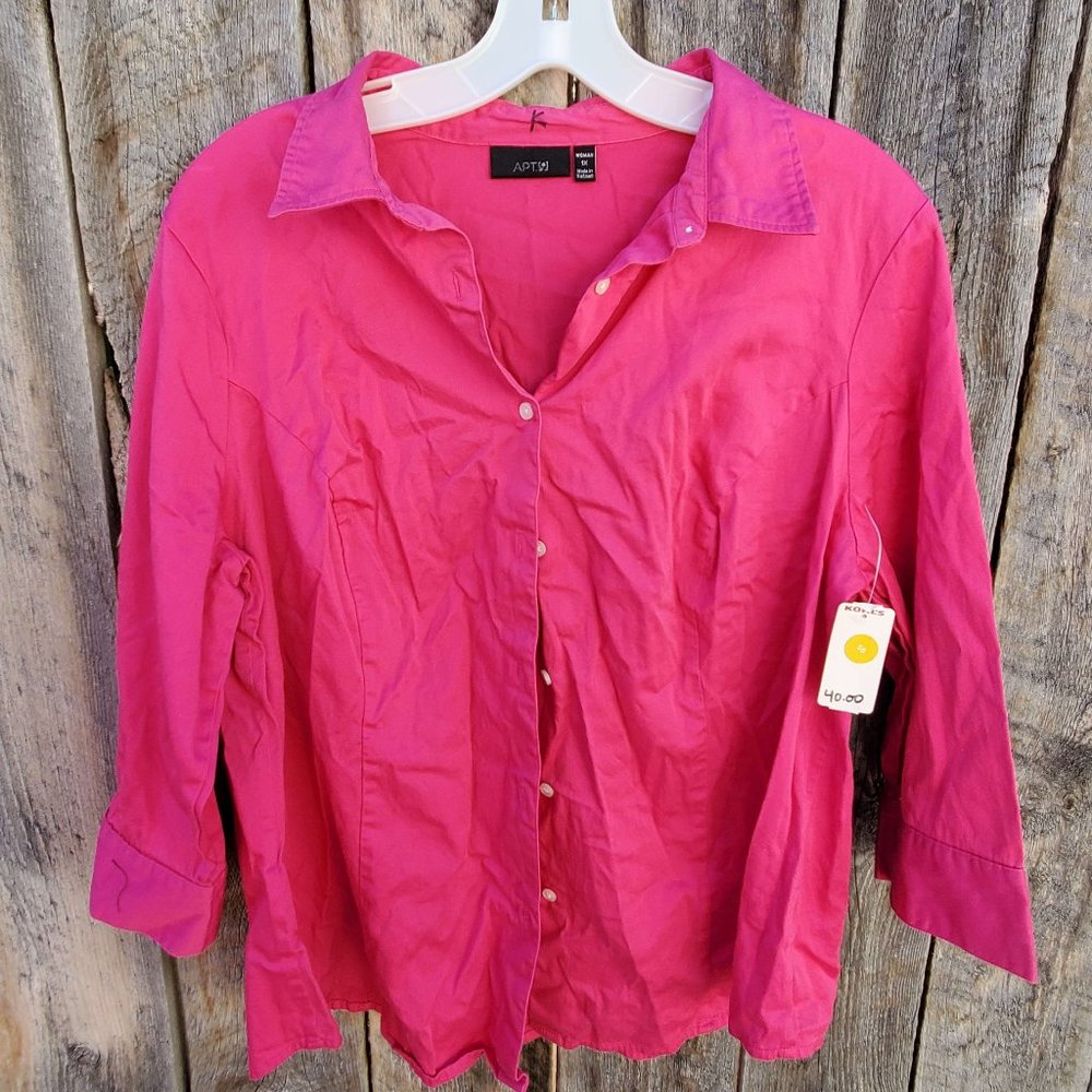 NWT Apt. 9 Women's 1X Pink 3/4 Sleeve Blouse